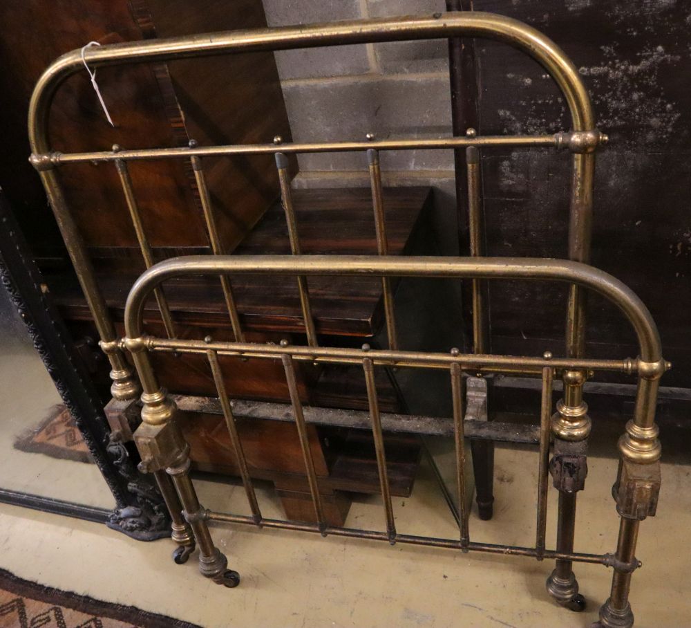 A late Victorian brass single bed frame, width 92cm